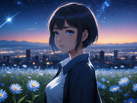 31072692-2084045072-anime girl, night, blue light behind her,  ((Galaxy, Lens flare)), short hair, flower field, night sky, cinematic shot. Wallpape.png